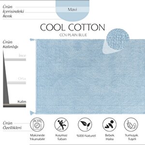 Cool Cotton Ccn Plain Blue Makinede Yıkanabilir Kaymaz Taban Pamuk Dokuma Bebek Halı 120x180 cm