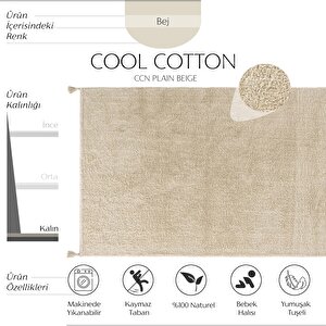Cool Cotton Ccn Plain Bej Makinede Yıkanabilir Kaymaz Taban Pamuk Dokuma Bebek Halı 120x180 cm