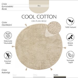 Cool Cotton Ccn Plain Bej Yıkanabilir Kaymaz Tabanlı Pamuk Dokuma Yuvarlak Bebek Halısı 120x120 cm