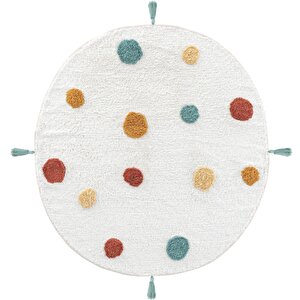 Cool Cotton Ccn 06 Multi Yıkanabilir Kaymaz Tabanlı Pamuk Dokuma Yuvarlak Bebek Halısı 120x120 cm