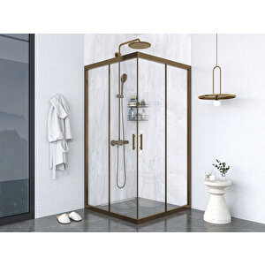 İskit Duşakabin 80 X 80 Şeffaf Cam Kare Köşe Girişli Kabin Bronz Profil 6mm 80x80 cm