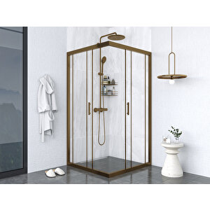 İskit Duşakabin 90 X 90  Şeffaf Cam Kareköşe Girişli Kabin Bronz Profil 6mm 90x90 cm