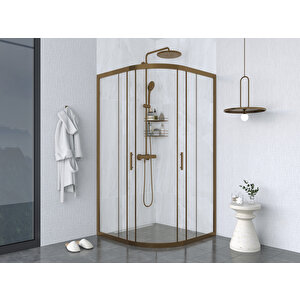 130 X 130 Oval Şeffaf Cam Kabin 2 Sabit 2 Sürgü Bronz Profil 6mm 130x130 cm