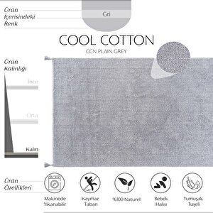 Cool Cotton Ccn Plain Gri Makinede Yıkanabilir Kaymaz Taban Pamuk Dokuma Bebek Halı 80x150 cm