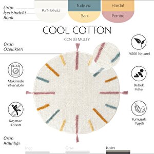 Cool Cotton Ccn 03 Multy Xw Yıkanabilir Kaymaz Tabanlı Pamuk Dokuma Yuvarlak Bebek Halısı 120x120 cm