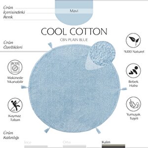 Cool Cotton Ccn Plain Blue Yıkanabilir Kaymaz Tabanlı Pamuk Dokuma Yuvarlak Bebek Halısı 120x120 cm