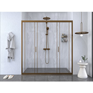 İskit Duşakabin 163 Cm 2 Sabit 2 Sürgü İki Duvar Arası Bronz  Profil 6mm Şeffaf Kabin 163 cm