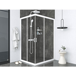İskit Duşakabin 90 X 130 Dikdörtgen Şeffaf Cam  Köşe Girişli Kabin Beyaz Profil 6mm 90x130 cm