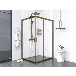 İskit Duşakabin  100 X 140 Dikdörtgen Şeffaf Cam  Köşe Girişli Kabin Bronz Profil 6mm 100x140 cm