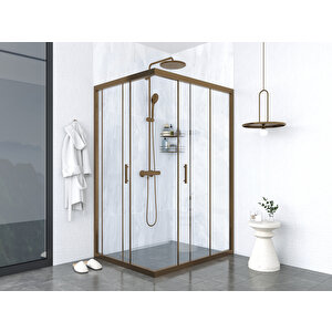 İskit Duşakabin 90 X 100  Dikdörtgen Şeffaf Cam  Köşe Girişli Kabin Bronz Profil 6mm 90x100 cm