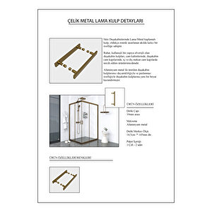 İskit Duşakabin 90 X 100  Dikdörtgen Şeffaf Cam  Köşe Girişli Kabin Bronz Profil 6mm 90x100 cm