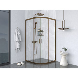 80 X 80 Oval Şeffaf Cam Kabin 2 Sabit 2 Sürgü Bronz Profil 6mm 80x80 cm
