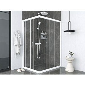 İskit Duşakabin 80 X 130  Dikdörtgen Şeffaf Cam  Köşe Girişli Kabin Beyaz Profil 6mm 80x130 cm