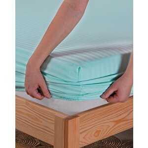Pamuklu Çizgili Saten Tek Kişilik Lastikli Çarşaf Seti 100x200cm30 Cm 1 Adet Yastık Kılıfı 50x70