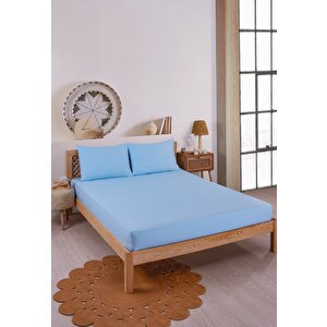 Pamuklu Çizgili Saten Tek Kişilik Lastikli Çarşaf Seti 100x200cm30 Cm 1 Adet Yastık Kılıfı 50x70