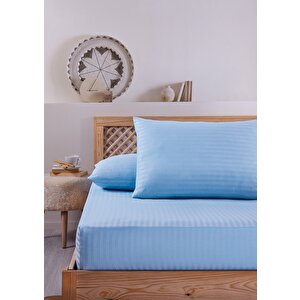Pamuklu Çizgili Saten Tek Kişilik Lastikli Çarşaf Seti 100x200cm30 Cm 1 Adet Yastık Kılıfı 50x70