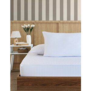Çizgili Saten Yatak Çarşafı Lastikli 100x200 Yastık Kılıfı 50x70 Fitted Tek Kişilik Çarşaf Seti