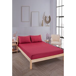 Pamuklu Çizgili Saten Tek Kişilik Lastikli Çarşaf Seti 100x200cm30 Cm 1 Adet Yastık Kılıfı 50x70