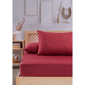 Pamuklu Çizgili Saten Tek Kişilik Lastikli Çarşaf Seti 100x200cm30 Cm 1 Adet Yastık Kılıfı 50x70