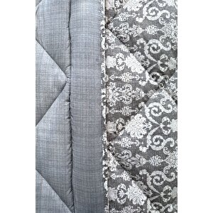 Lux Uyku Seti-tek Kişilik-lastikli Çarşaflı 2yastık Kılıflı-özel Çantada Modern Damask Gri