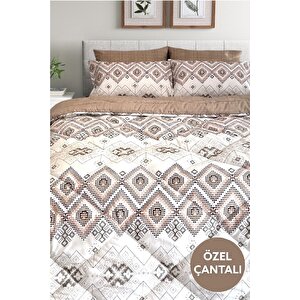 Lux Uyku Seti-tek Kişilik-lastikli Çarşaflı 2yastık Kılıflı-özel Çantada Bohemian S.kahve
