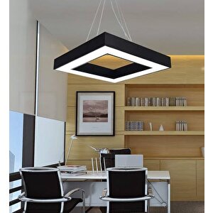 55x55cm Kare Modern Led Avize Siyah Sarkıt Linear 4000k Natural Işık Rengi