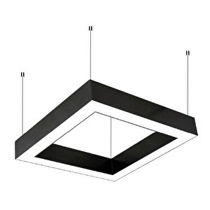 55x55cm Kare Modern Led Avize Siyah Sarkıt Linear 3000K Günışığı Işık Rengi