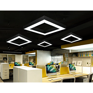55x55cm Kare Modern Led Avize Siyah Sarkıt Linear 3000K Günışığı Işık Rengi
