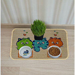 Kedi̇ Köpek Mama Ve Su Kabi Alti Paspasi + Tirmalama 43 X 75 Cm