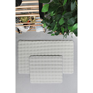 Modern Bubble Yıkanabilir Kaymaz Peluş Banyo Paspası Halısı 2'li Klozet Takımı 60x100-50x60cm Krem