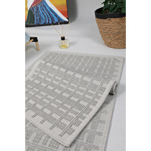 Naturel Pamuklu Kilim Yıkanabilir Banyo Paspası Halısı 2'li Klozet Takımı 60x100-50x60cm Gri