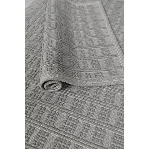 Naturel Pamuklu Kilim Yıkanabilir Banyo Paspası Halısı 2'li Klozet Takımı 60x100-50x60cm Gri
