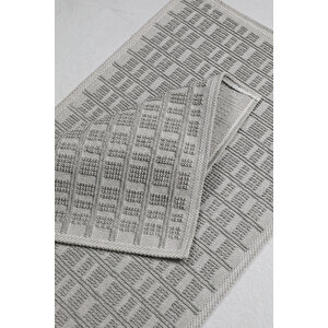 Naturel Pamuklu Kilim Yıkanabilir Banyo Paspası Halısı 2'li Klozet Takımı 60x100-50x60cm Gri