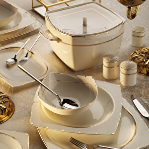 Bone Square Gold Rose 12 Kişilik 60 Parça Yemek Takımı