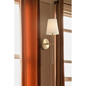Modern Duvar Aplik 2 Adet Kablolu Elektrik Ile Çalışır Krem Abajur Eskitme Gold Sarı