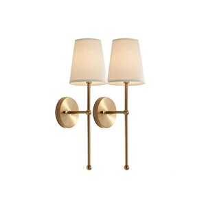 Modern Duvar Aplik 2 Adet Kablolu Elektrik Ile Çalışır Krem Abajur Eskitme Gold Sarı
