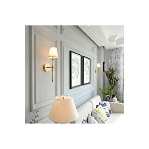 Modern Duvar Aplik 2 Adet Kablolu Elektrik Ile Çalışır Krem Abajur Eskitme Gold Sarı