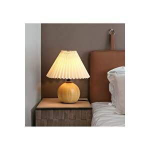 Modern Exclusive Collection Krem Şapka Tasarım Umbrella Abajur Doğal Ahşap