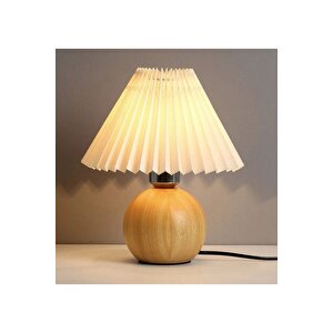 Modern Exclusive Collection Krem Şapka Tasarım Umbrella Abajur Doğal Ahşap