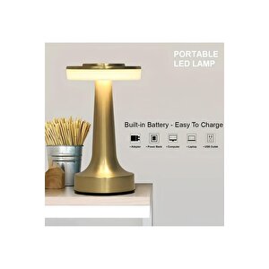 Modern Led Abajur Masa Lambası Dokunmatik 3 Mod Kademeli Şarjlı Gold Sarı