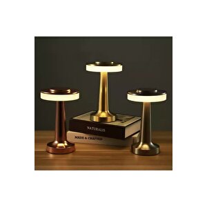 Modern Led Masa Lambası Dokunmatik Abajur 6 Mod Kademeli Şarjlı Bakır