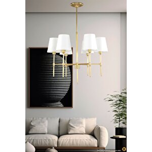 Modern Avize 6 Lı Eskitme Gold Avize Krem Abajur Şık Görsellik Katar
