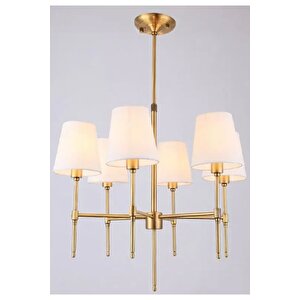 Modern Avize 6 Lı Eskitme Gold Avize Krem Abajur Şık Görsellik Katar