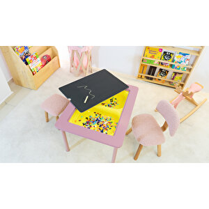 Montessori Çocuk Aktivite Masası, Çift Yönlü Kara Tahta ve Oyun Havuz