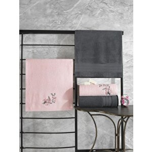 %100 Pamuk Hamam Havlu Seti Colorful Antrasit-pembe
