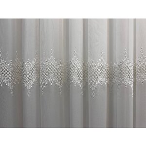 Bambu Brode Dantel İşlemeli Sık Pile Tül Perde Salon Perdesi 400x240 cm