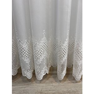 Bambu Brode Dantel İşlemeli Sık Pile Tül Perde Salon Perdesi 400x250 cm
