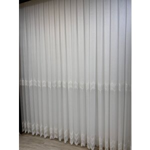 Bambu Brode Dantel İşlemeli Sık Pile Tül Perde Salon Perdesi