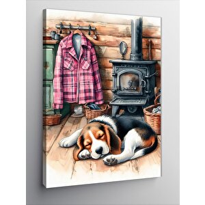 Kanvas Tablo Sobalı Odada Uyuyan Köpek 100x140 cm