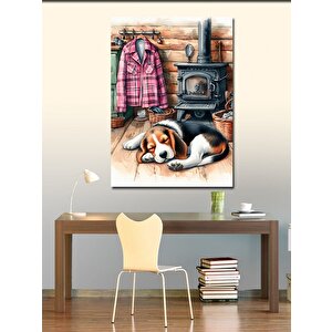 Kanvas Tablo Sobalı Odada Uyuyan Köpek 100x140 cm
